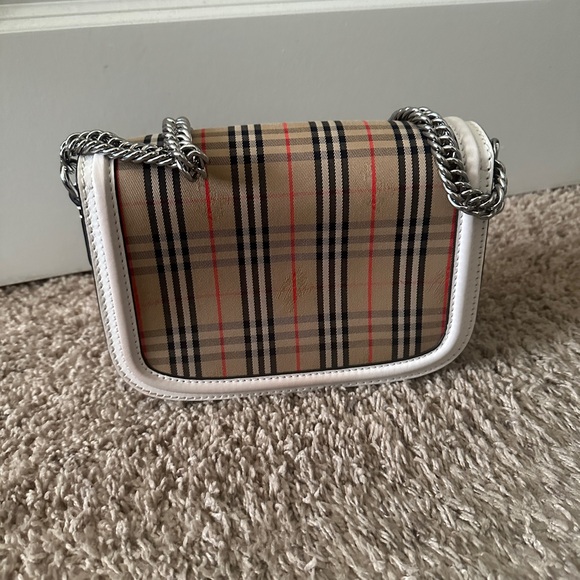 Burberry Link Check Shoulder Bag with Leather Trim - Picture 2 of 5